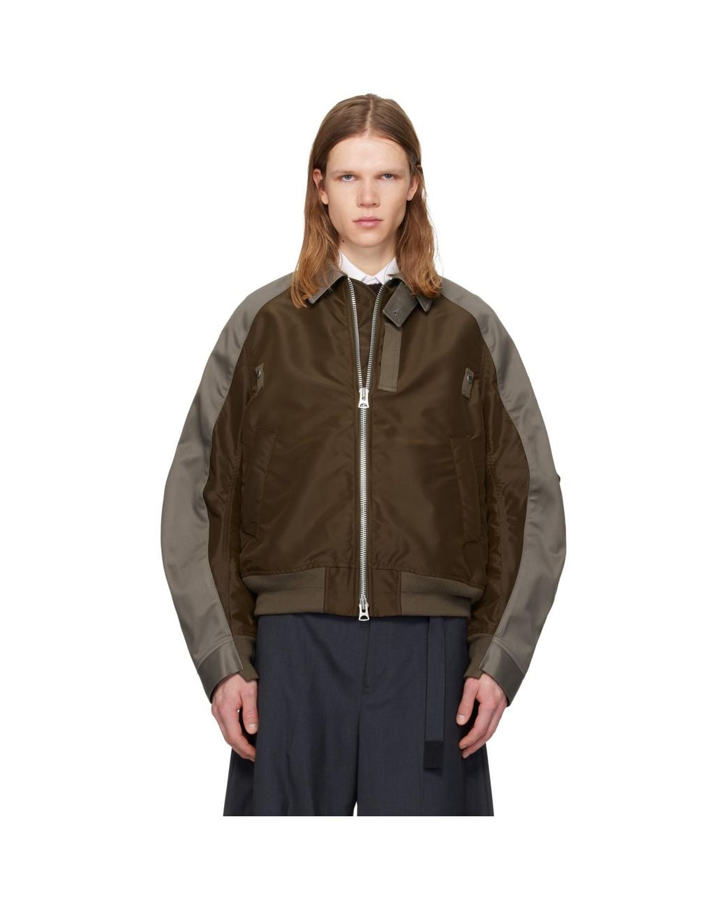 Sacai Brown Cotton Chino & Nylon Twill Bomber Jacket for men