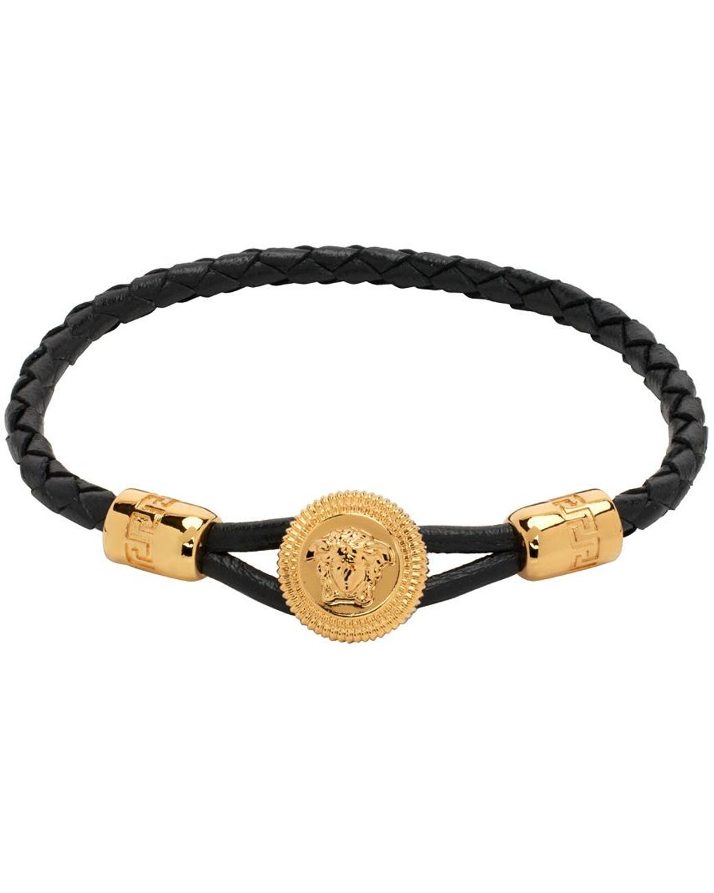 Versace Black Medusa Braided Leather Bracelet