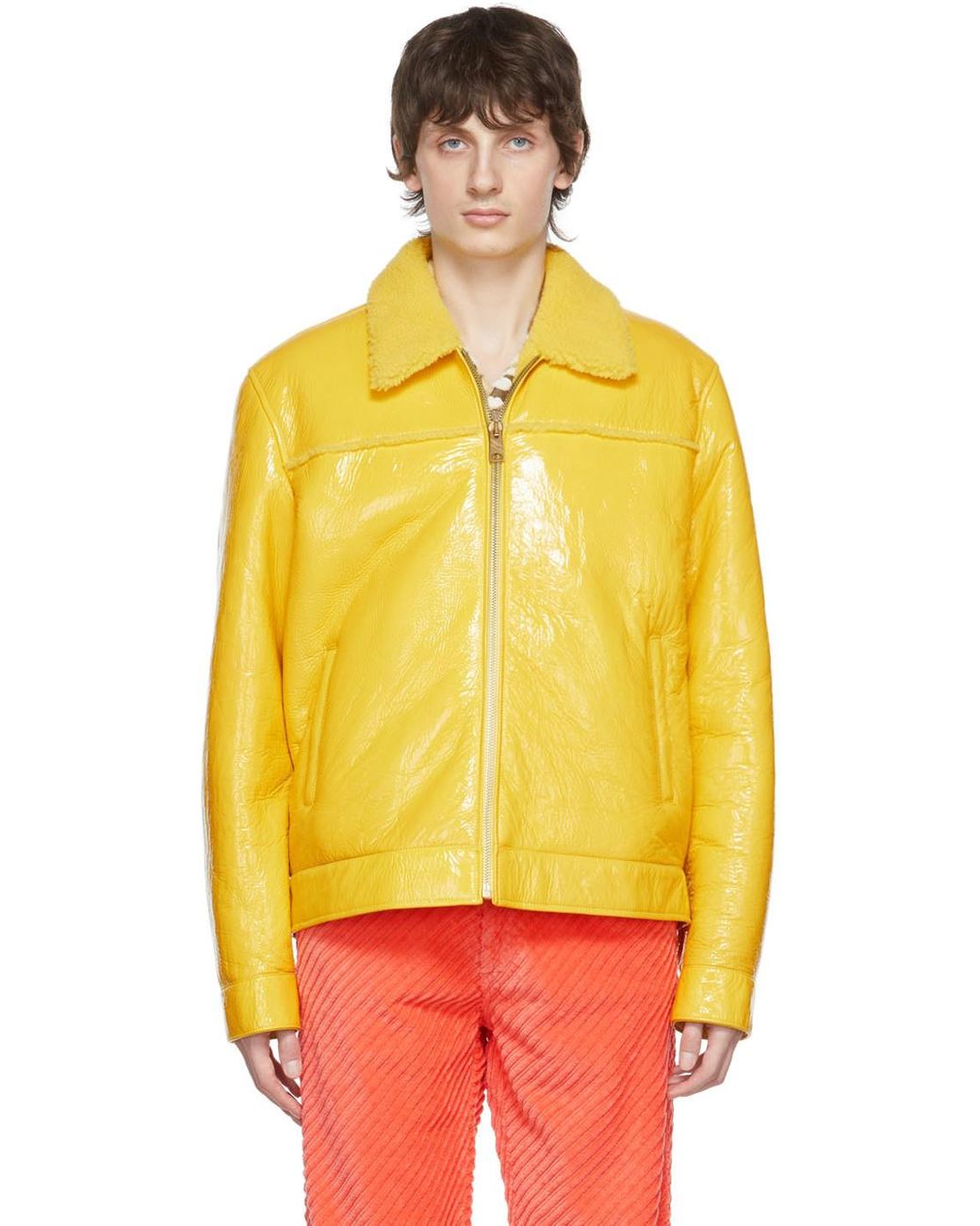 ERL Leather Jacket in Yellow for Men Lyst