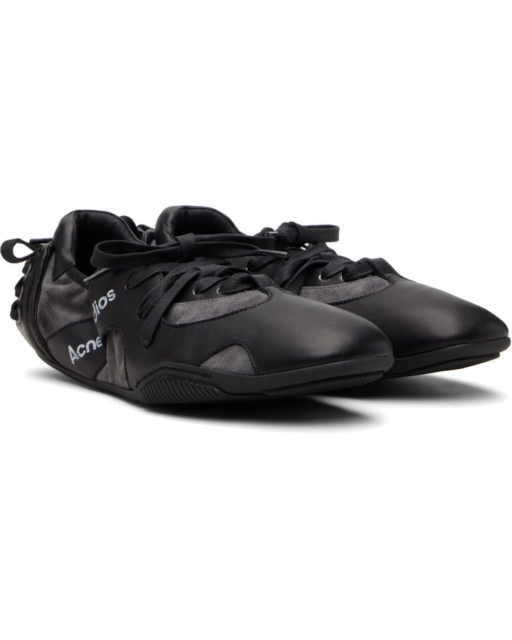 Acne Black Leather Lace-Up Sneakers for men