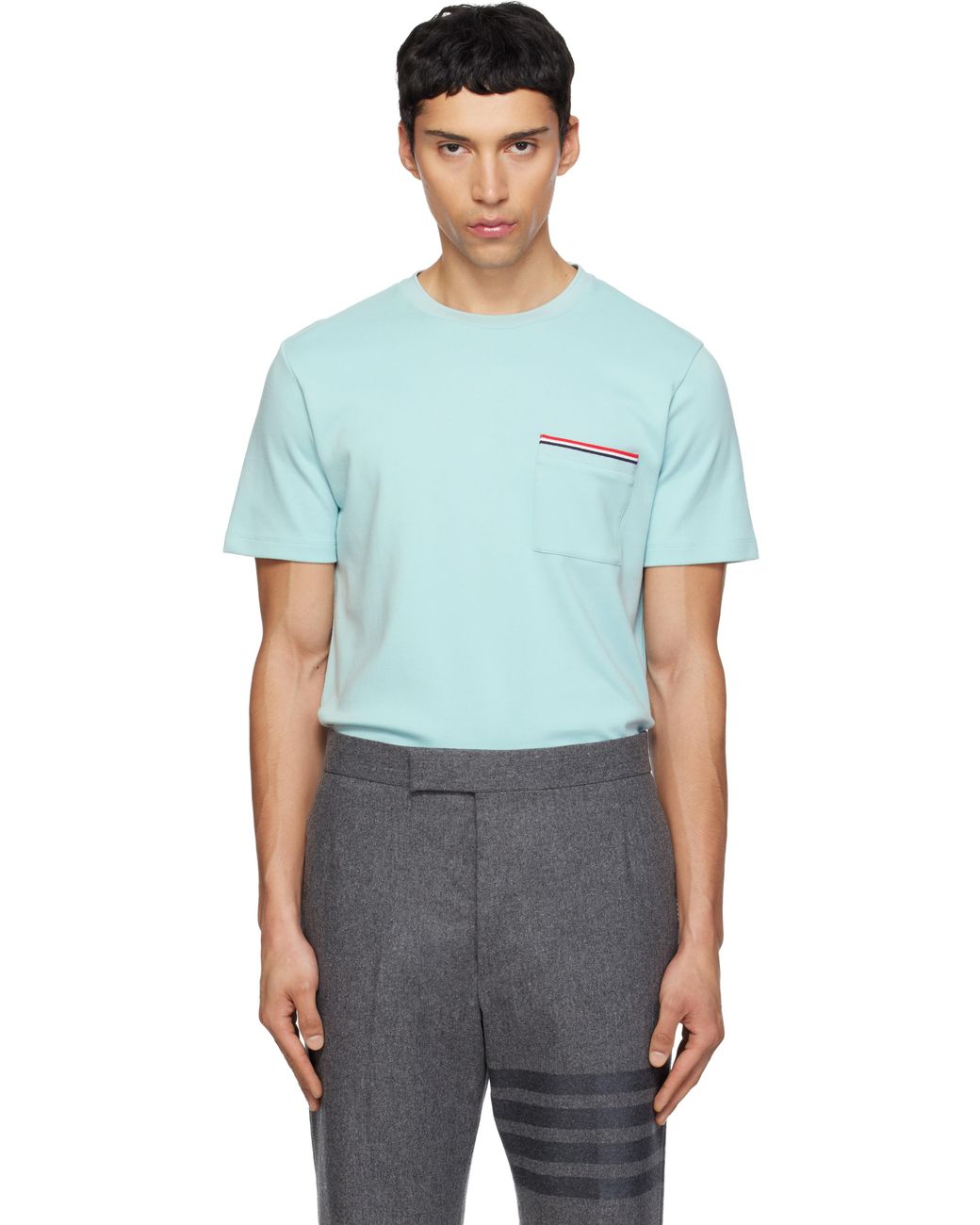 Thom Browne Blue Milano Cotton Oversized Pocket T-Shirt for men