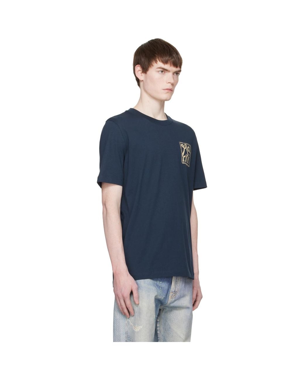 Marni Blue Cotton Frame Logo Print' T-Shirt for men