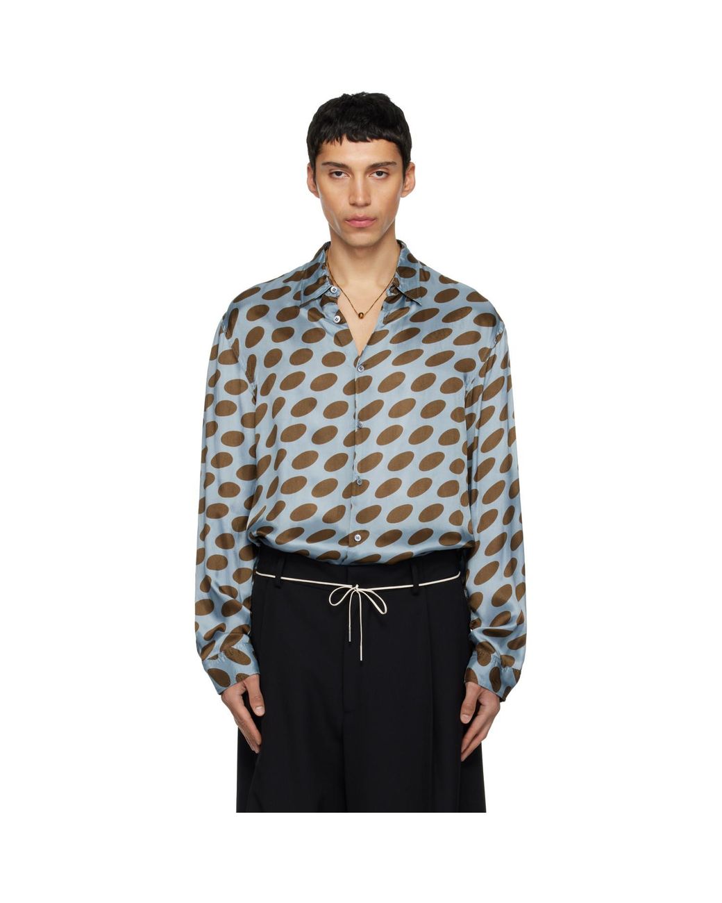 Dries Van Noten Black Polka-Dot Satin Shirt for men