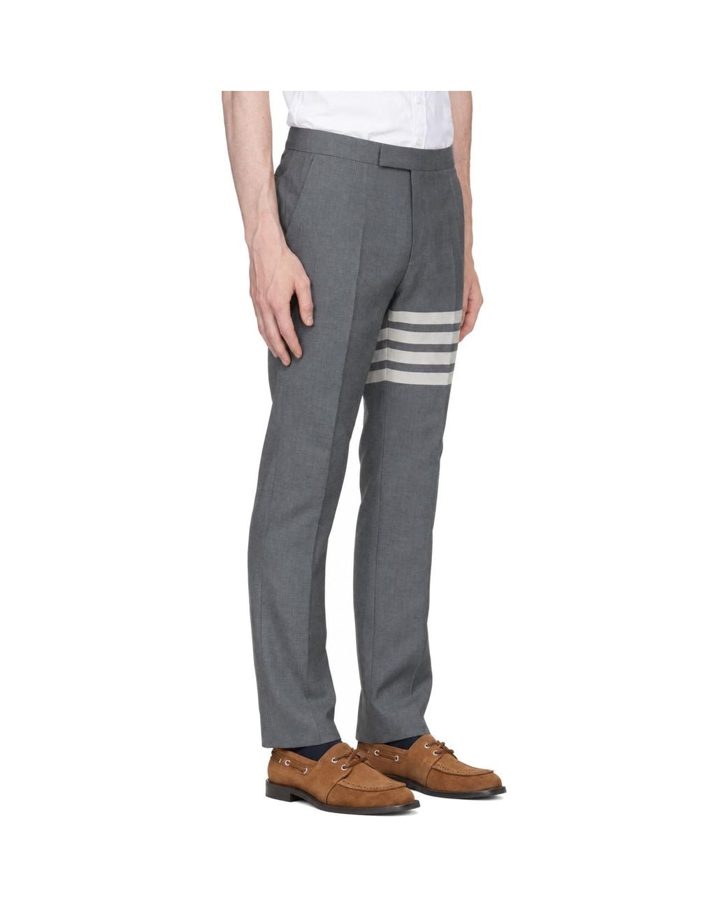 Thom Browne Gray Plain Weave 4-Bar Backstrap Trousers for men