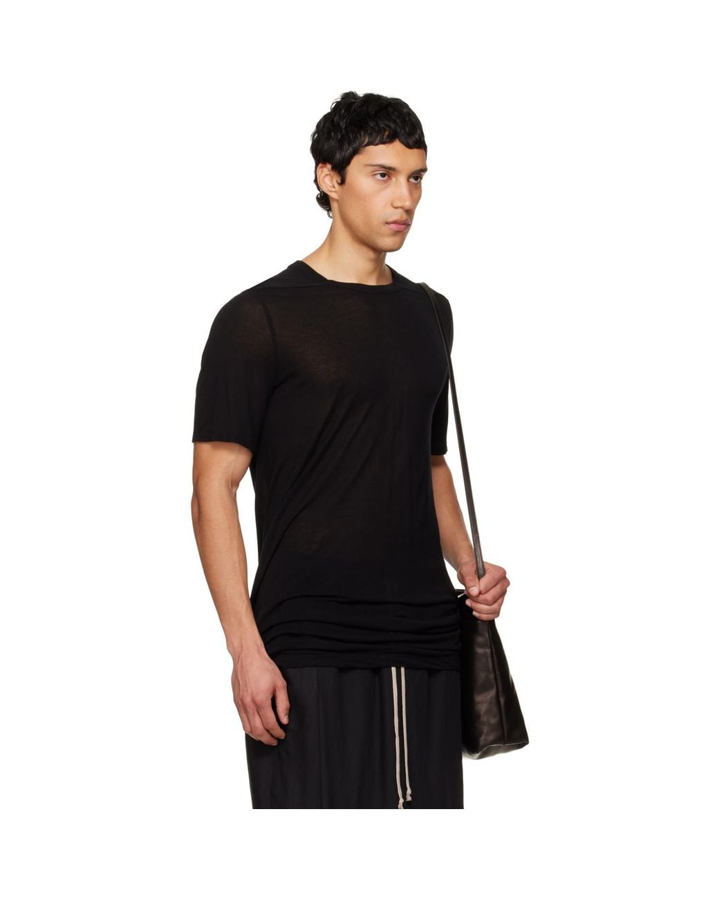 Rick Owens Black Temple Level Silk T-shirt for men