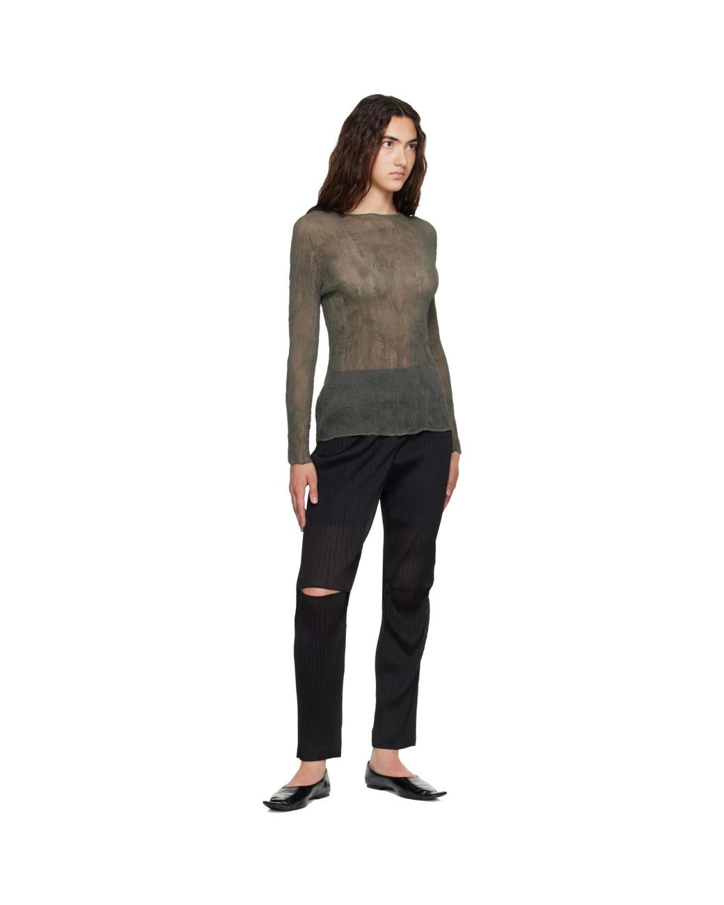 Issey Miyake Brown Chiffon Twist Top