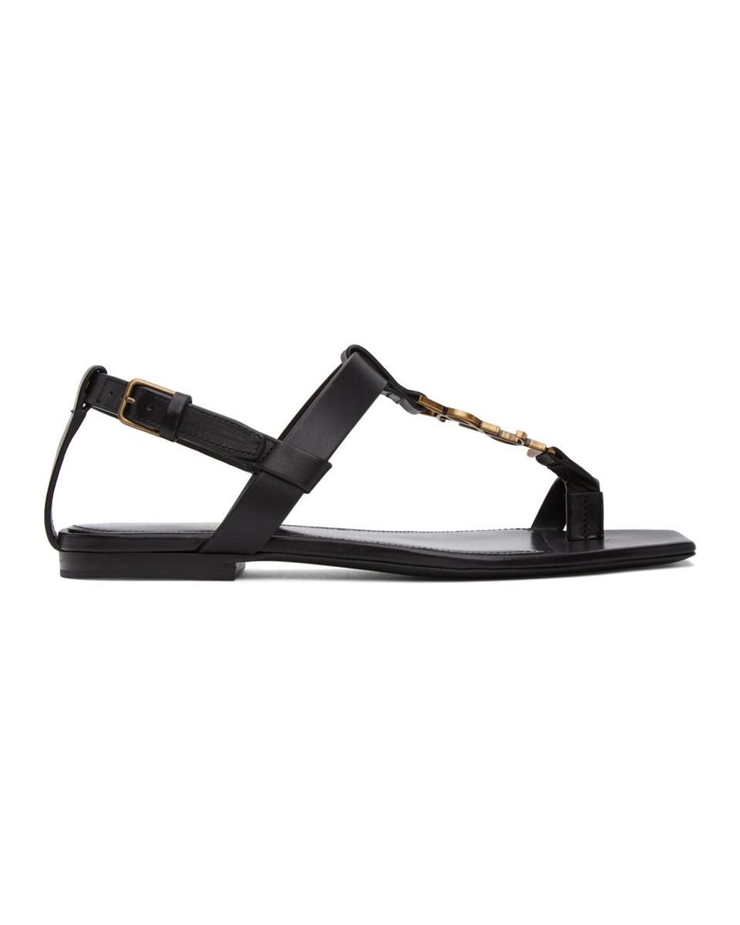 Saint Laurent Leather Black Cassandra Flat Sandals - Lyst