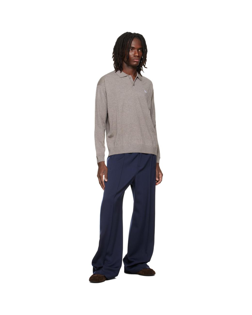 Maison Kitsuné Gray Taupe Profile Fox Comfort Polo for men