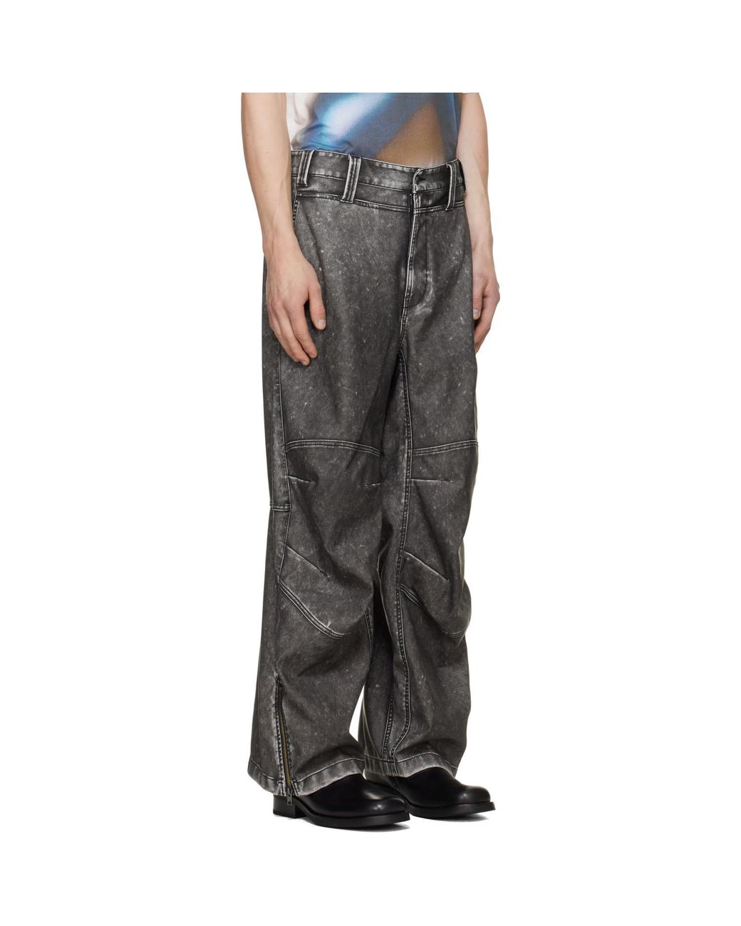 DIESEL Gray Distressed-Effect Faux-Leather Pants for men