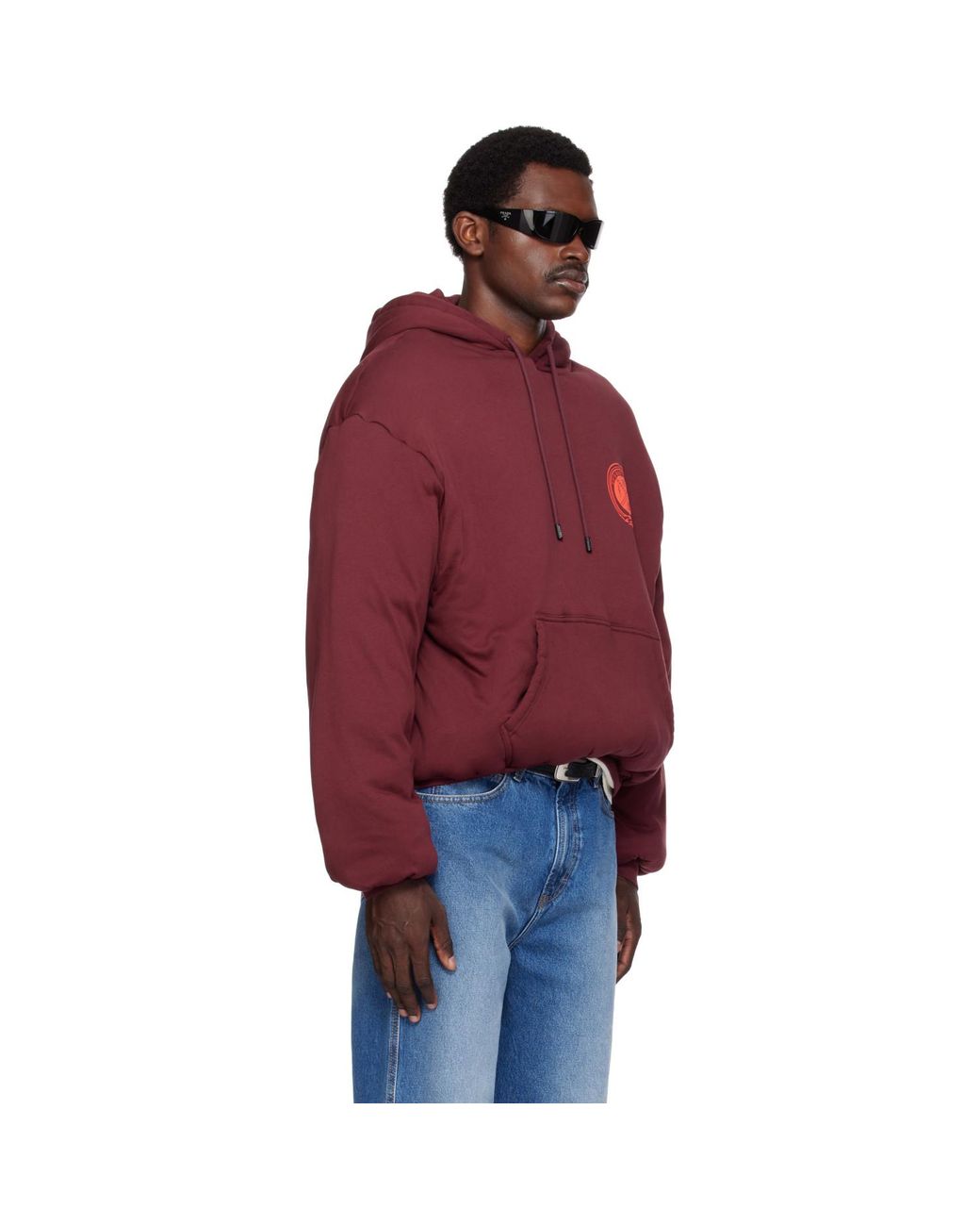 Lu'u Dan Red Burgundy Wadded Slouch Hoodie for men