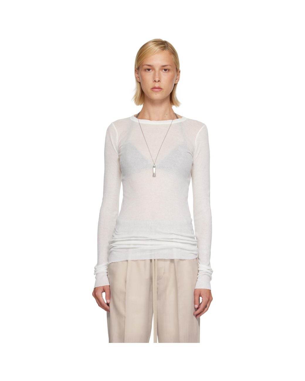Rick Owens White Off- Tower Rib Ls T-Shirt