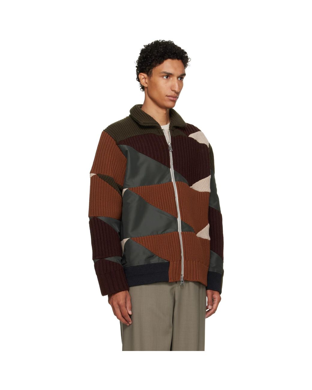 Sacai Brown Khaki & A.P.C. Edition Quilts Knit Blouson Jacket for men