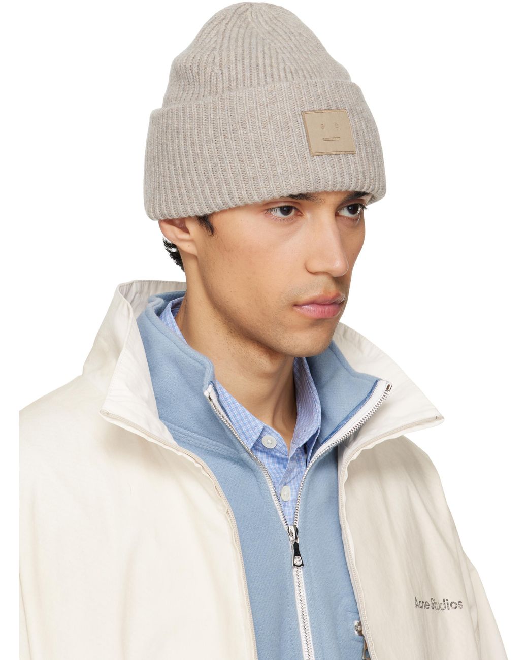 メンズ Acne グレー Face Logo ビーニー Blue