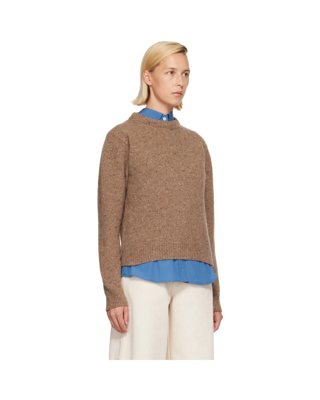 Rohe Brown Tan Fitted Mouliné Crewneck Sweater