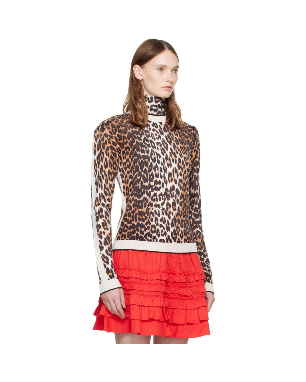 Ganni Red Printed Merino Turtleneck