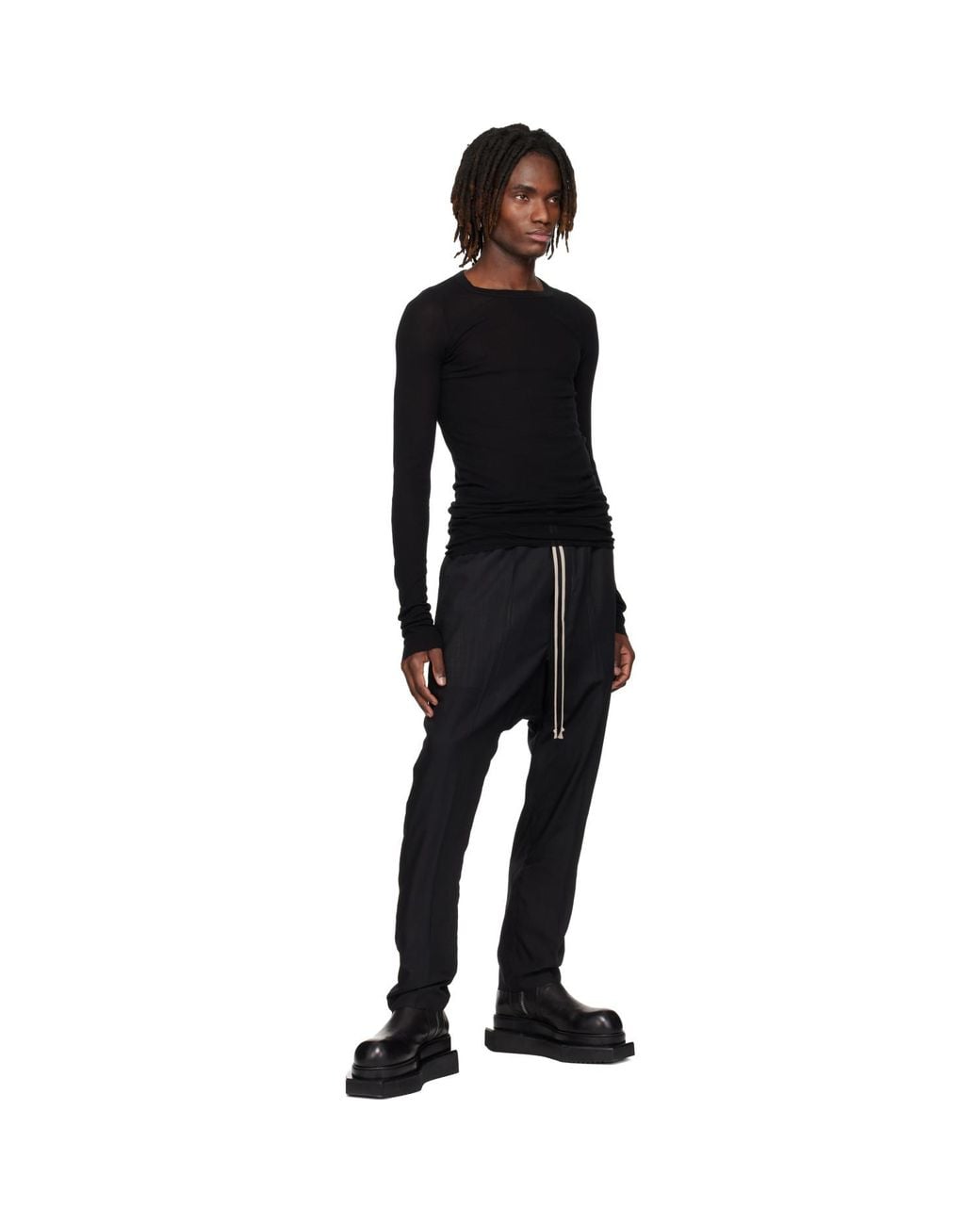 Rick Owens Black Temple Rib Ls T-shirt for men