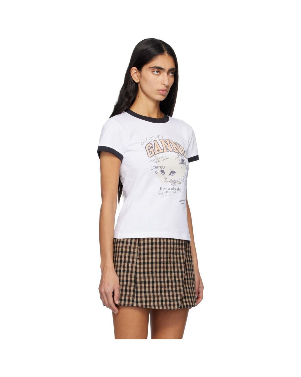 Ganni Multicolor Cropped Kitty T-Shirt