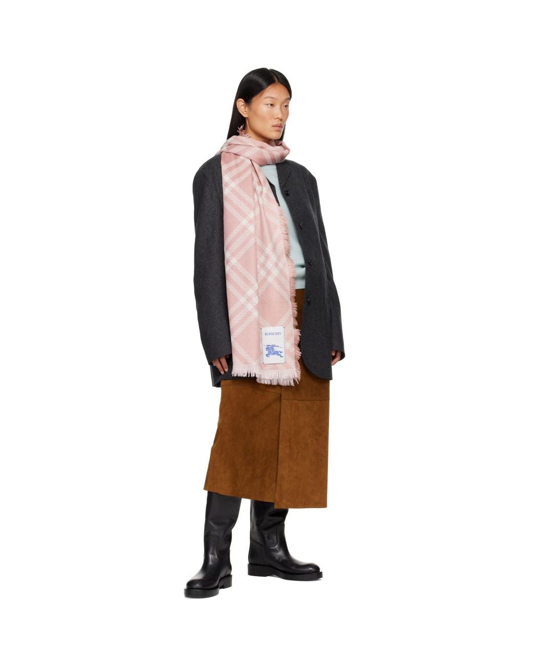 Burberry Pink Gradient Check Wool Silk Scarf