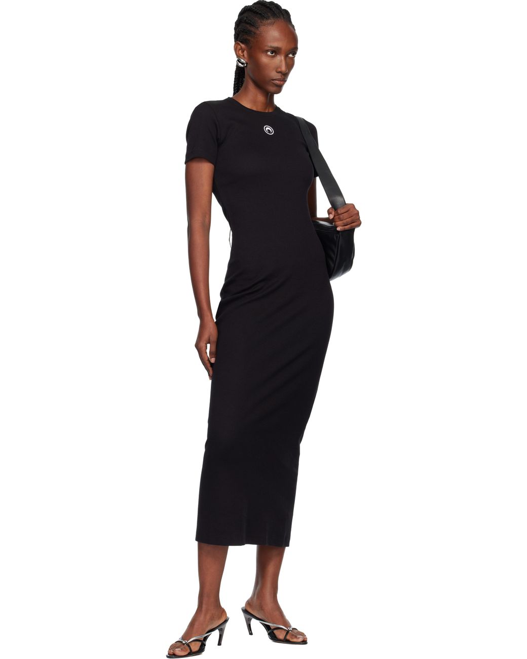 MARINE SERRE Black Moon Logo Ribbed Jersey Tube Maxi Dress