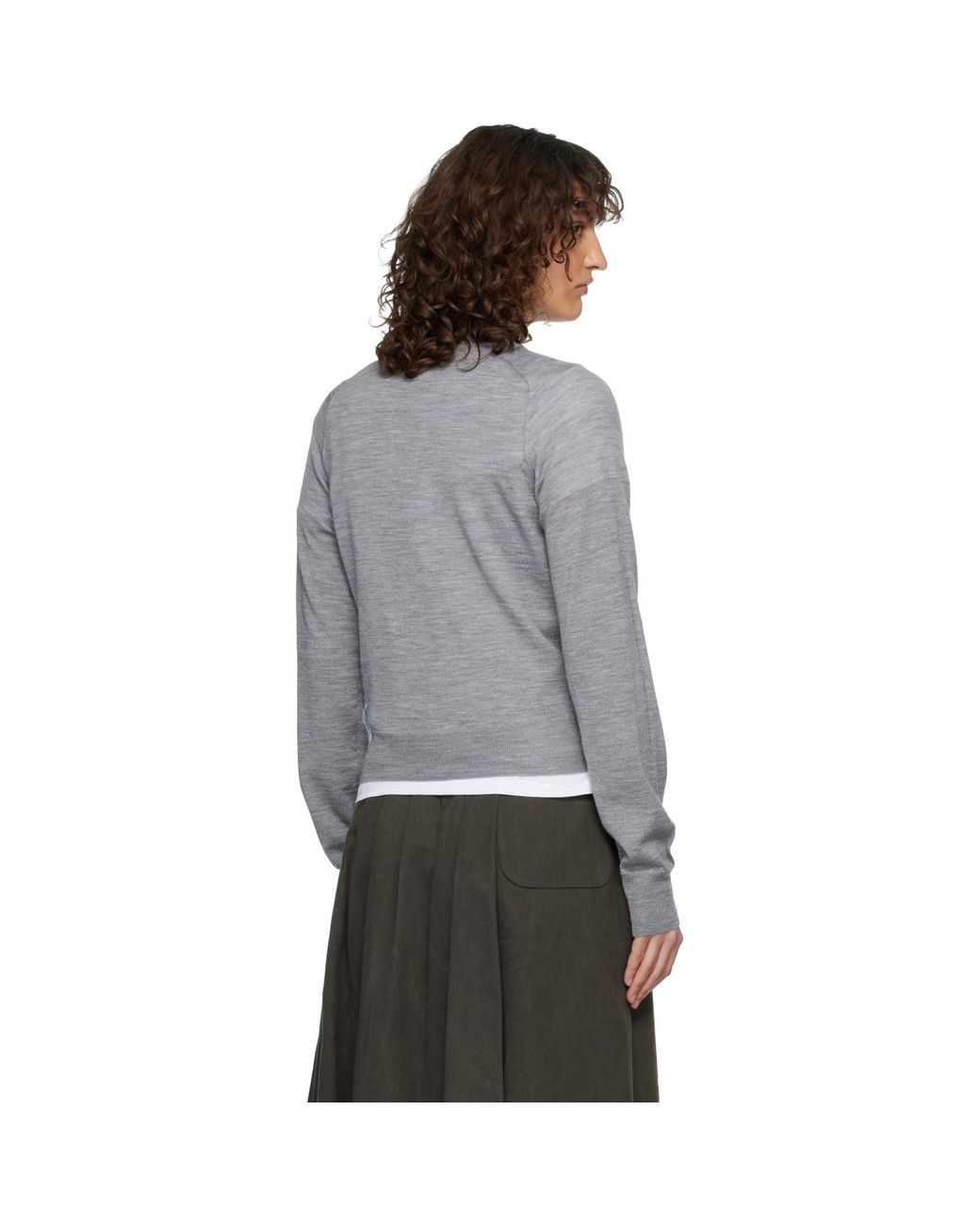 AMI Gray Wool Crewneck Ami De Coeur Cardigan