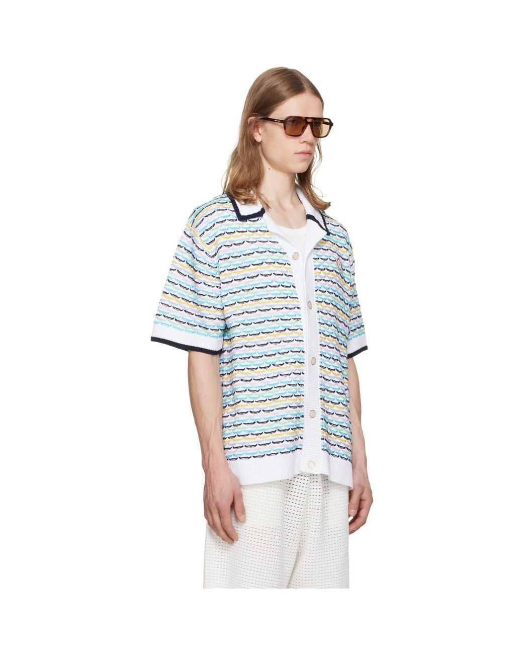 Casablanca Blue Tuck Stitch Short Sleeve Shirt for men