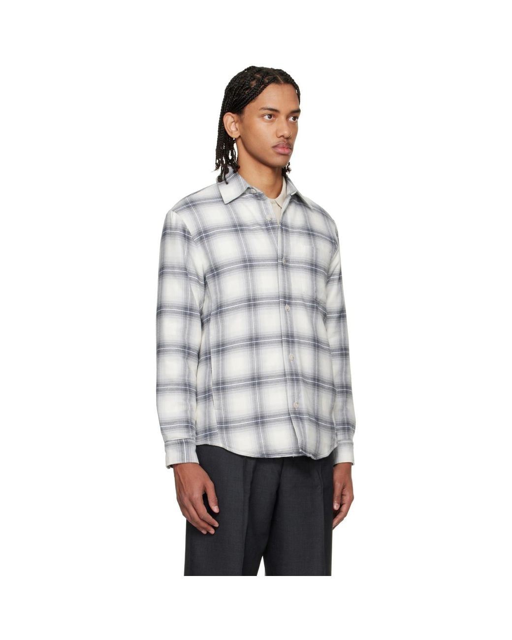 Boss Gray Checkered Flannel Overshirt for men
