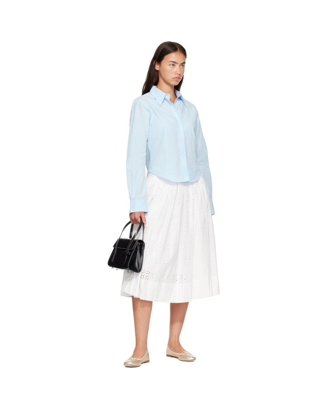 Sandy Liang White Murano Midi Skirt