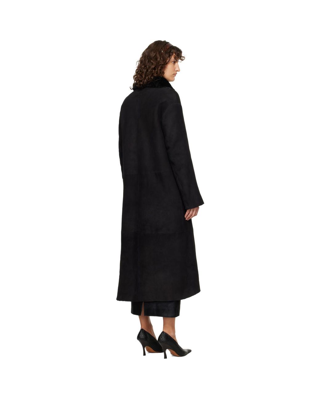 Nour Hammour Black Draped Shearling Birthday Coat