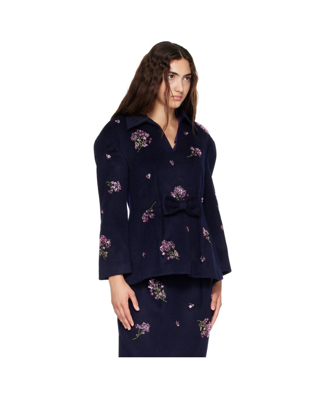 ShuShu/Tong Blue Bow-Front Cinched Waist Top