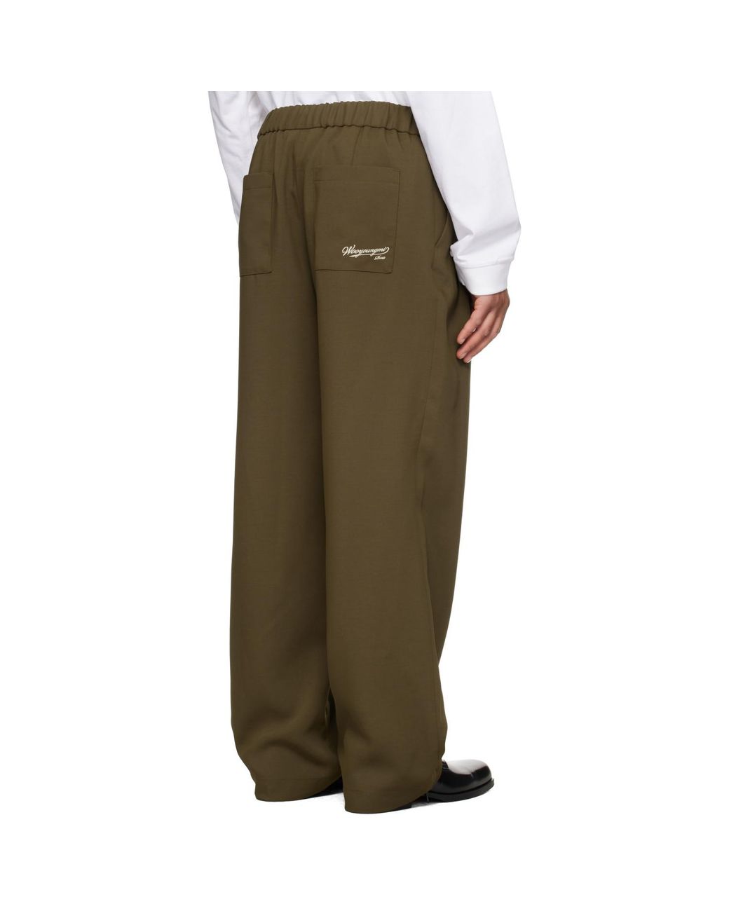 Wooyoungmi Green Khaki Twill Elasticized Waist Trousers for men