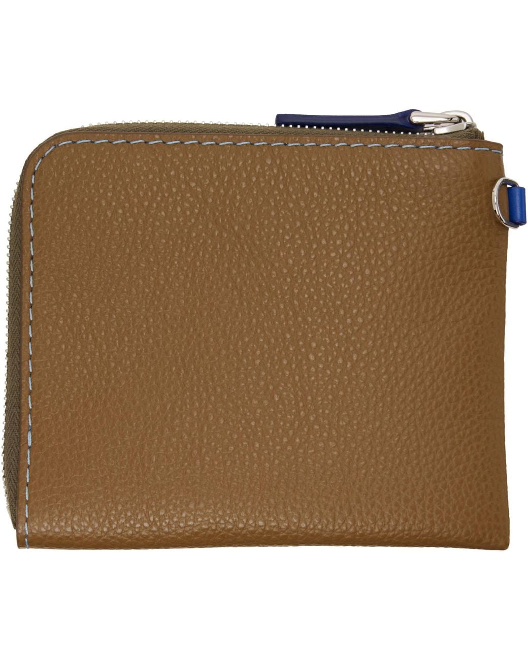 Marni Natural Khaki Contrast Stitching Leather Zip Wallet for men