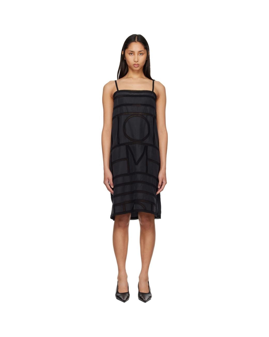 Totême Black Monogram Silk Midi Dress