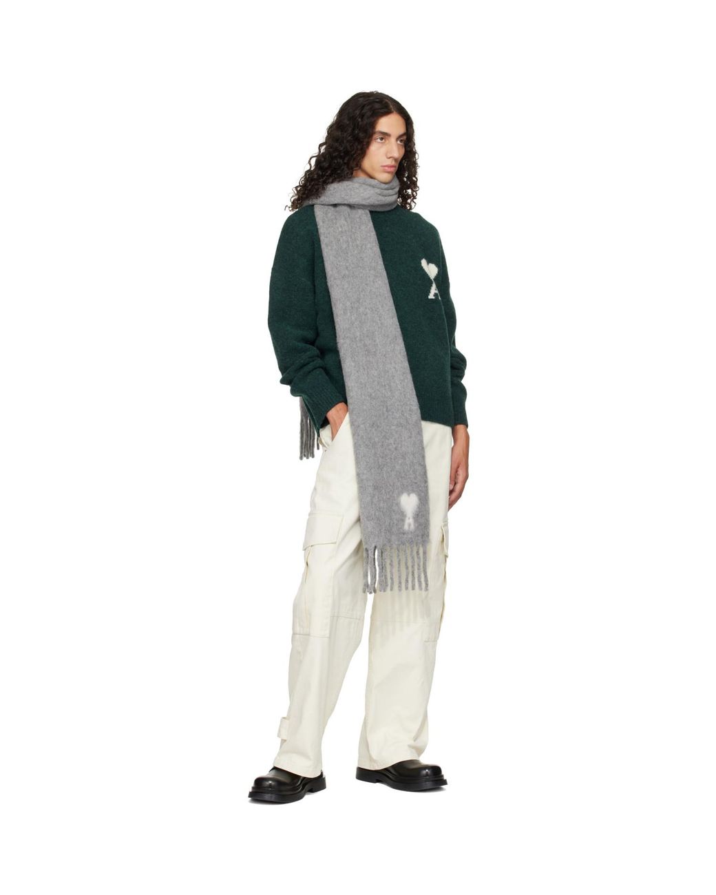 AMI Gray Ami De Coeur Alpaca Scarf for men
