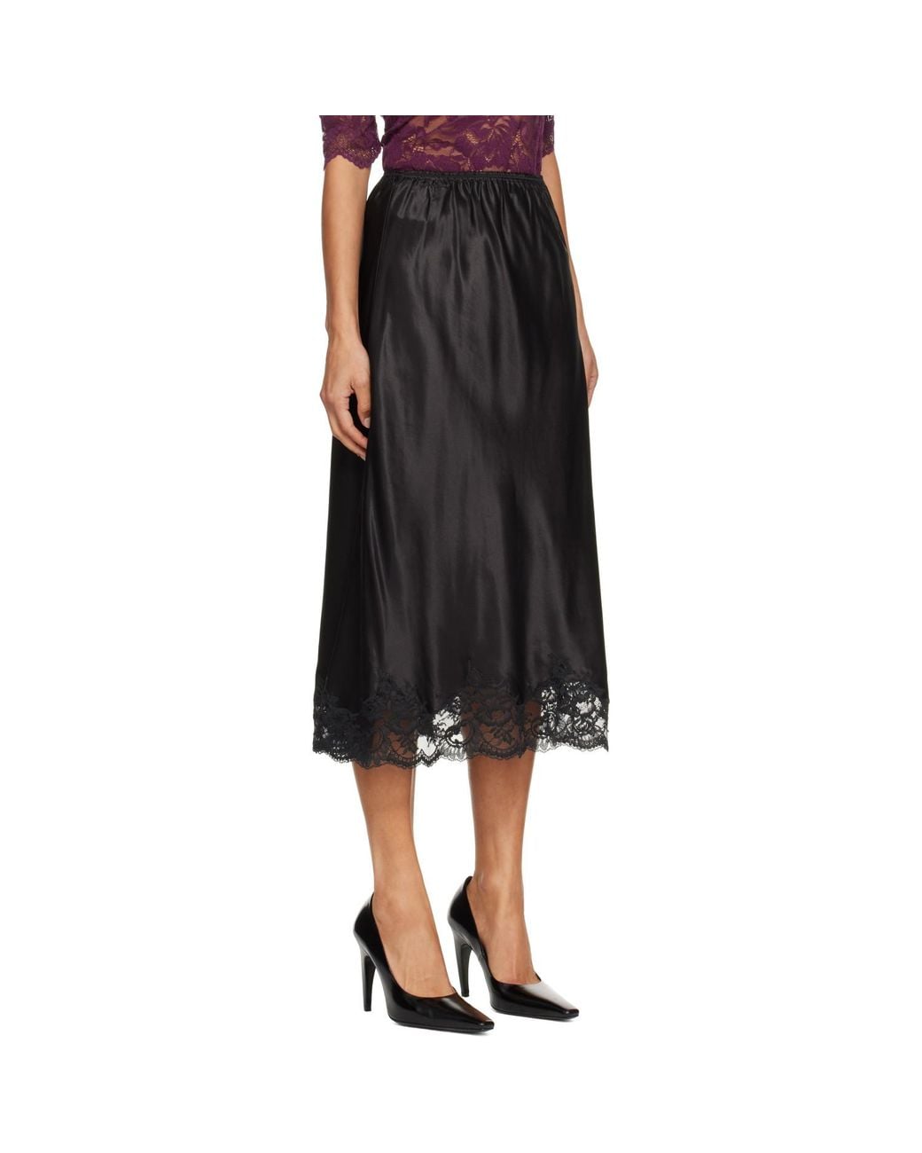 Rabanne Black Silk Lace Midi Skirt