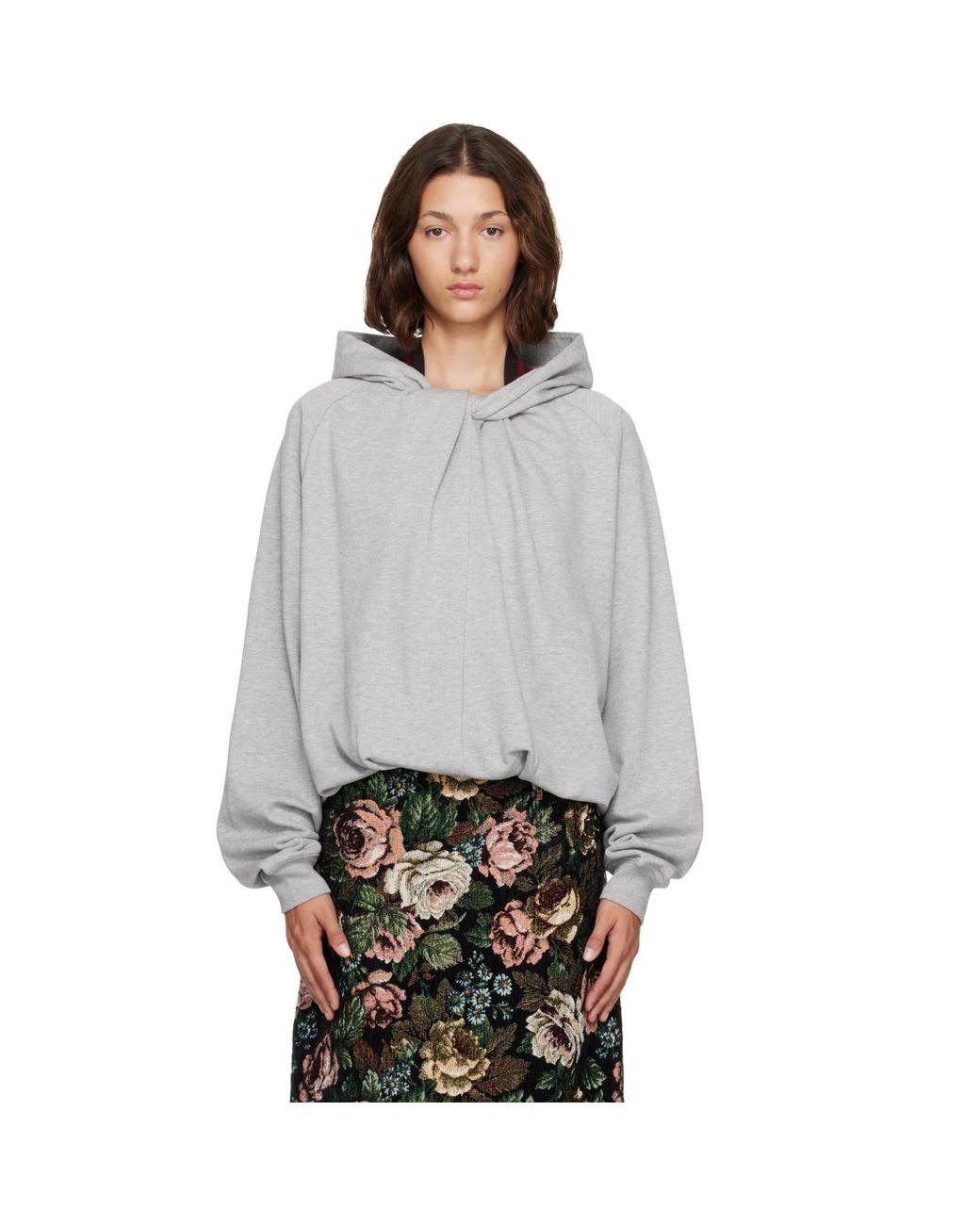 Dries Van Noten Gray Draped Cotton Hoodie