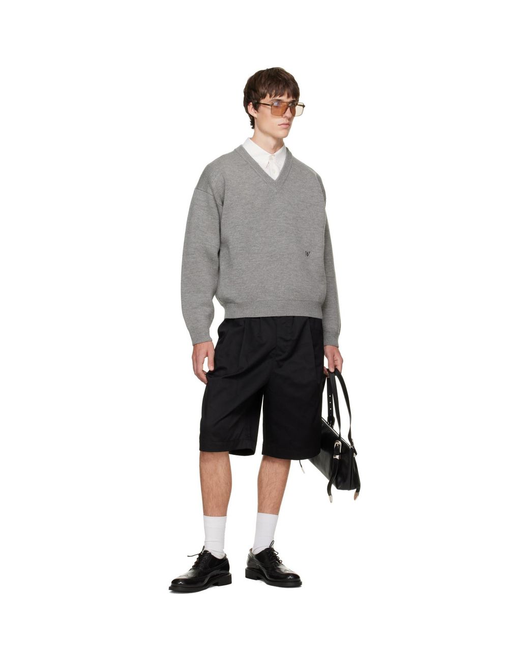 Willy Chavarria Gray 'Chavarria' V-Neck Sweater for men