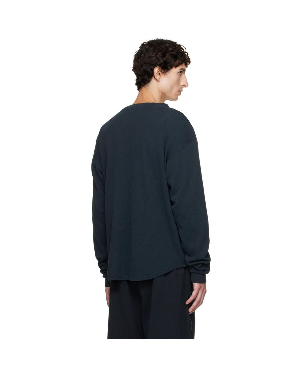 Les Tien Blue Thermal Baseball Hem Henley for men