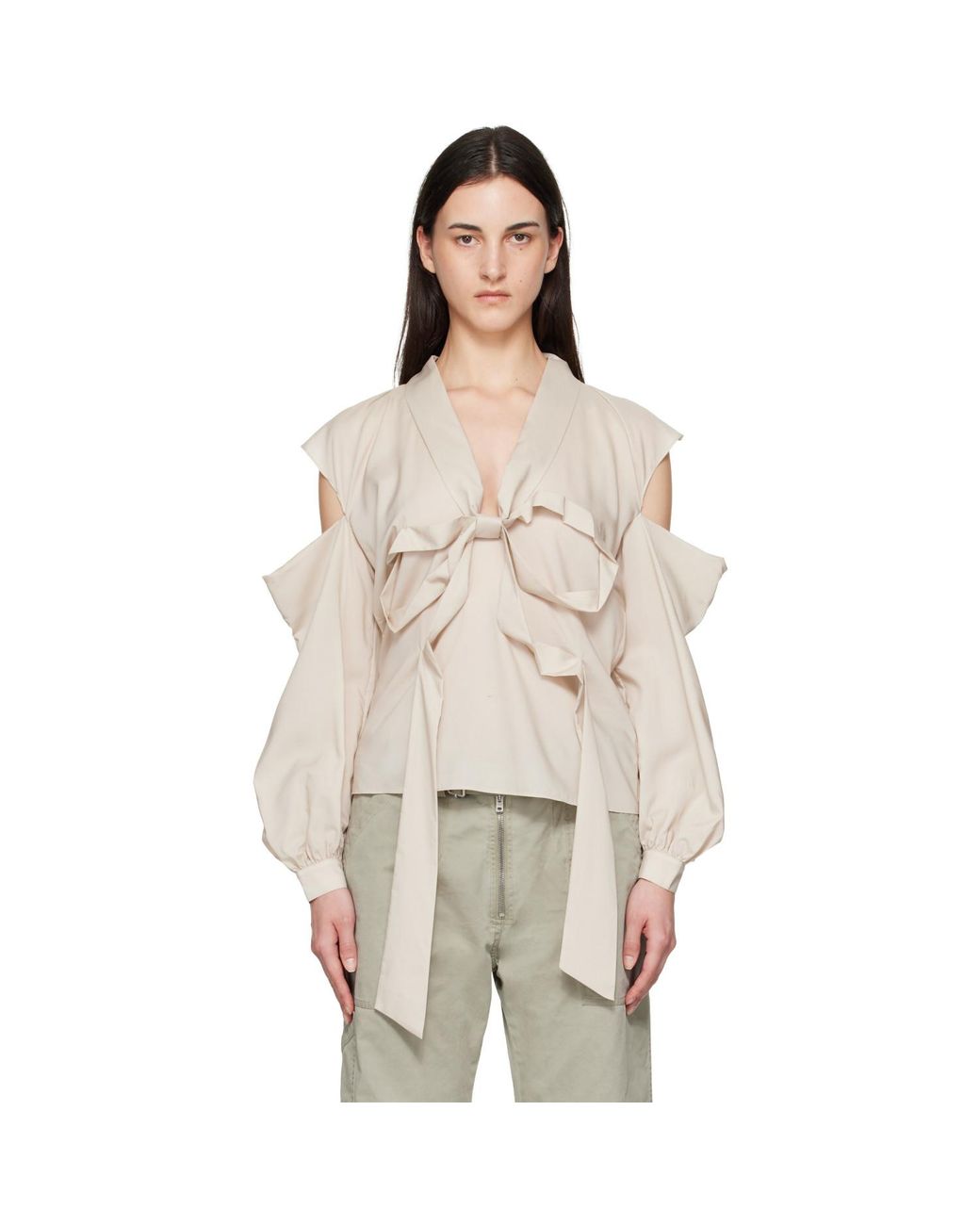 Acne Natural Cut-Out Bow Blouse