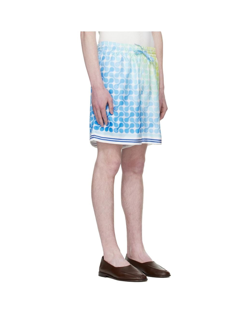Casablanca Blue Gradient Tennis Tile Silk Shorts for men