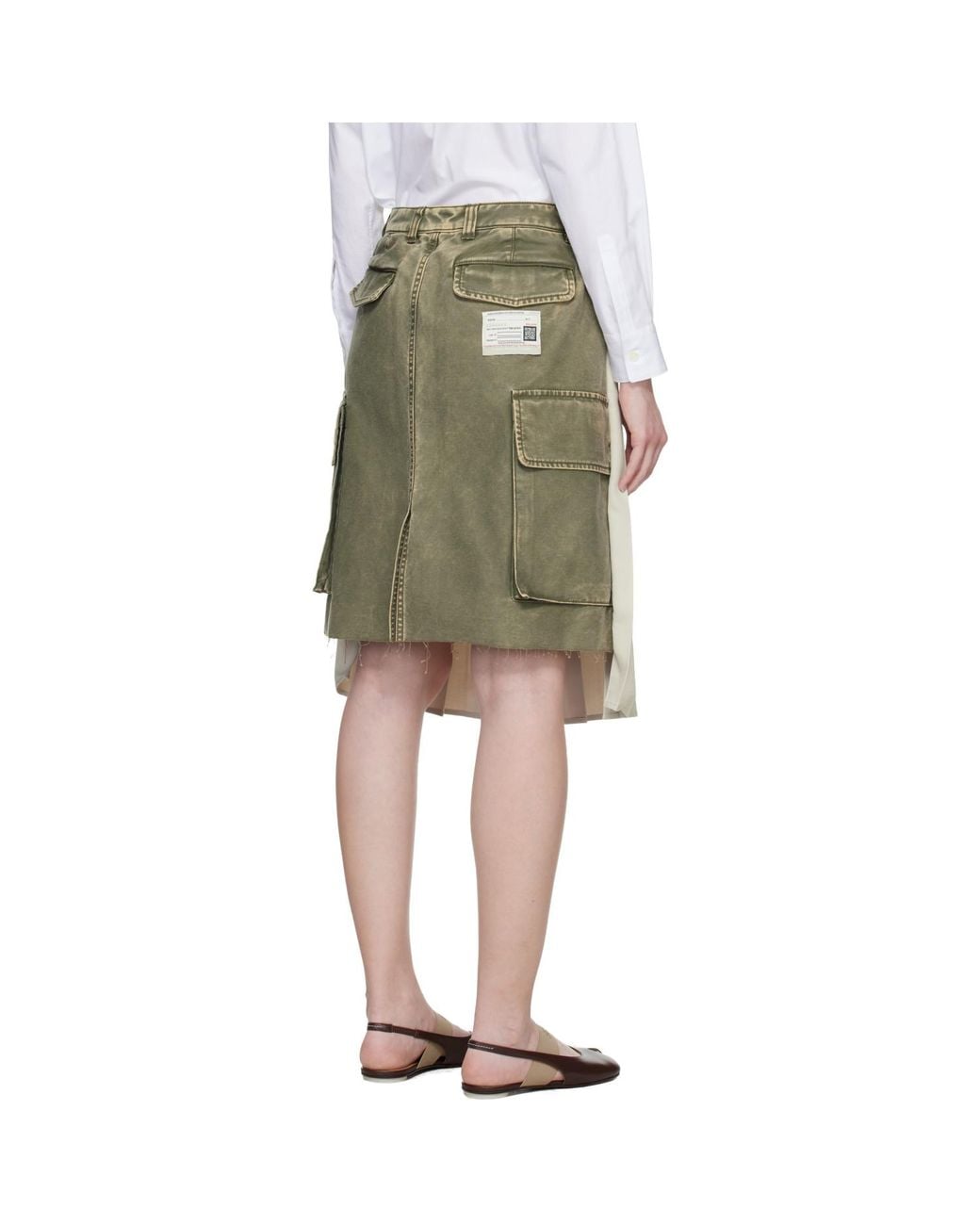 Maison Mihara Yasuhiro Natural Combined Pleats Cargo Midi Skirt