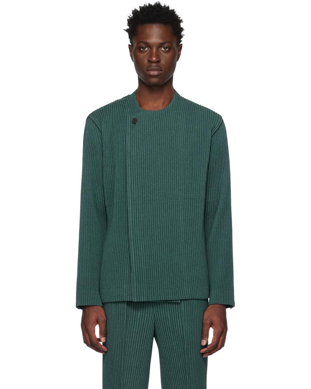Homme Plissé Issey Miyake Green Wool Like Light Jacket for Men