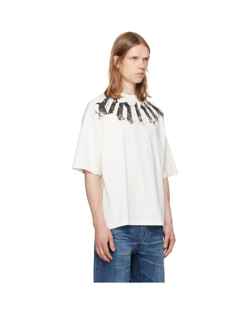 Palm Angels White Off- Big Neck Logo Loose T-Shirt for men