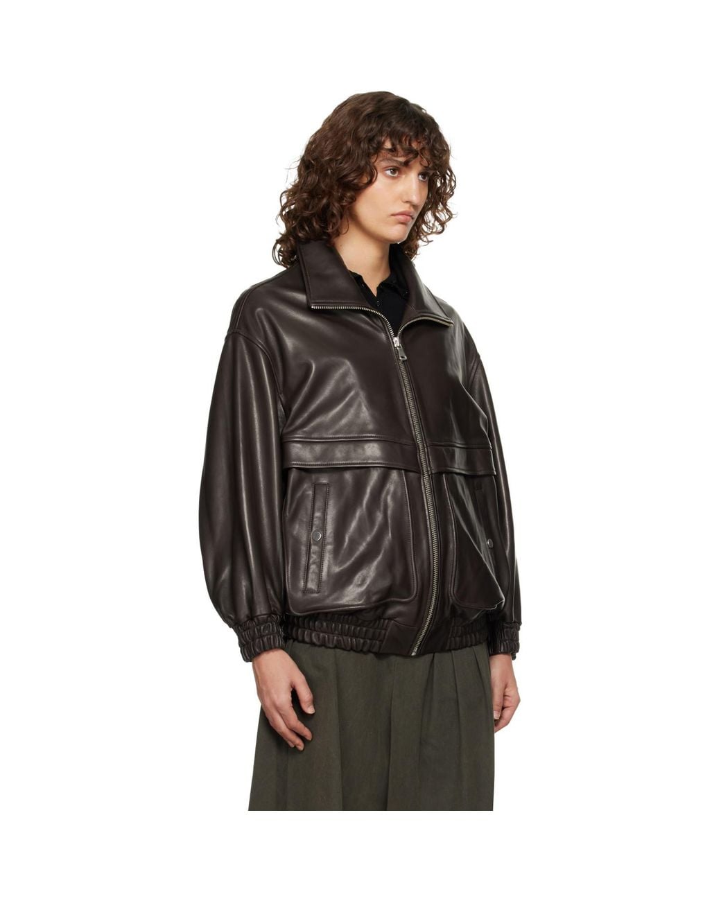 Nour Hammour Black Beck Modern Leather Bomber
