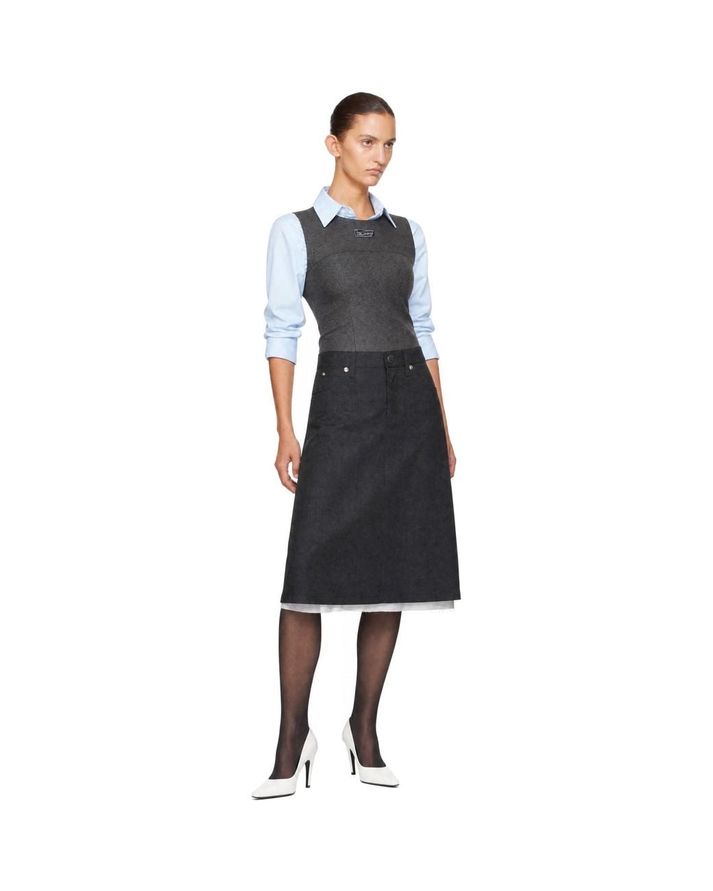 mfpen Rivet Vent Midi Skirt in Black | Lyst
