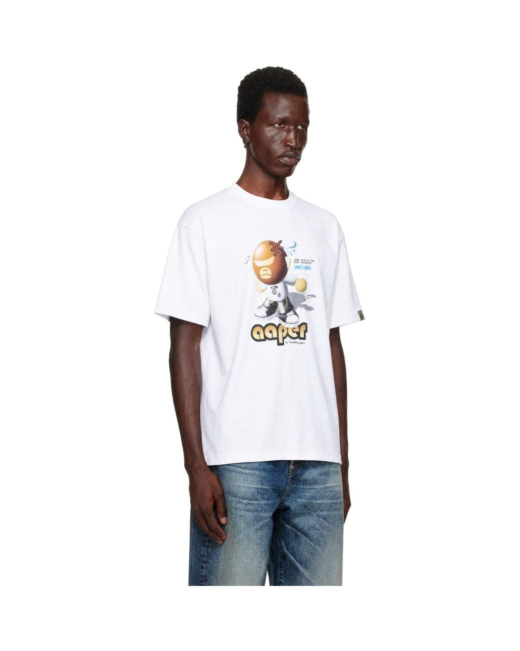 Aape By A Bathing Ape White 'Aaper' Moonface Graphic T-Shirt for men