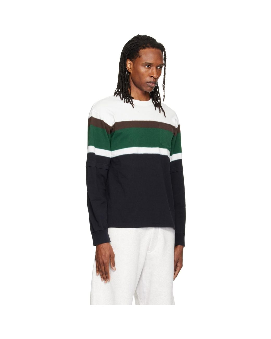 Sacai Green Chusen-Dyed Cotton Jersey L/S T-Shirt for men