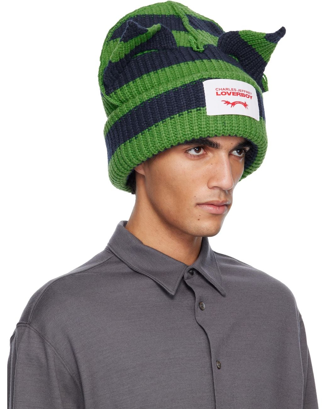 Charles Jeffrey Green Supersized Chunky Ears Beanie for men