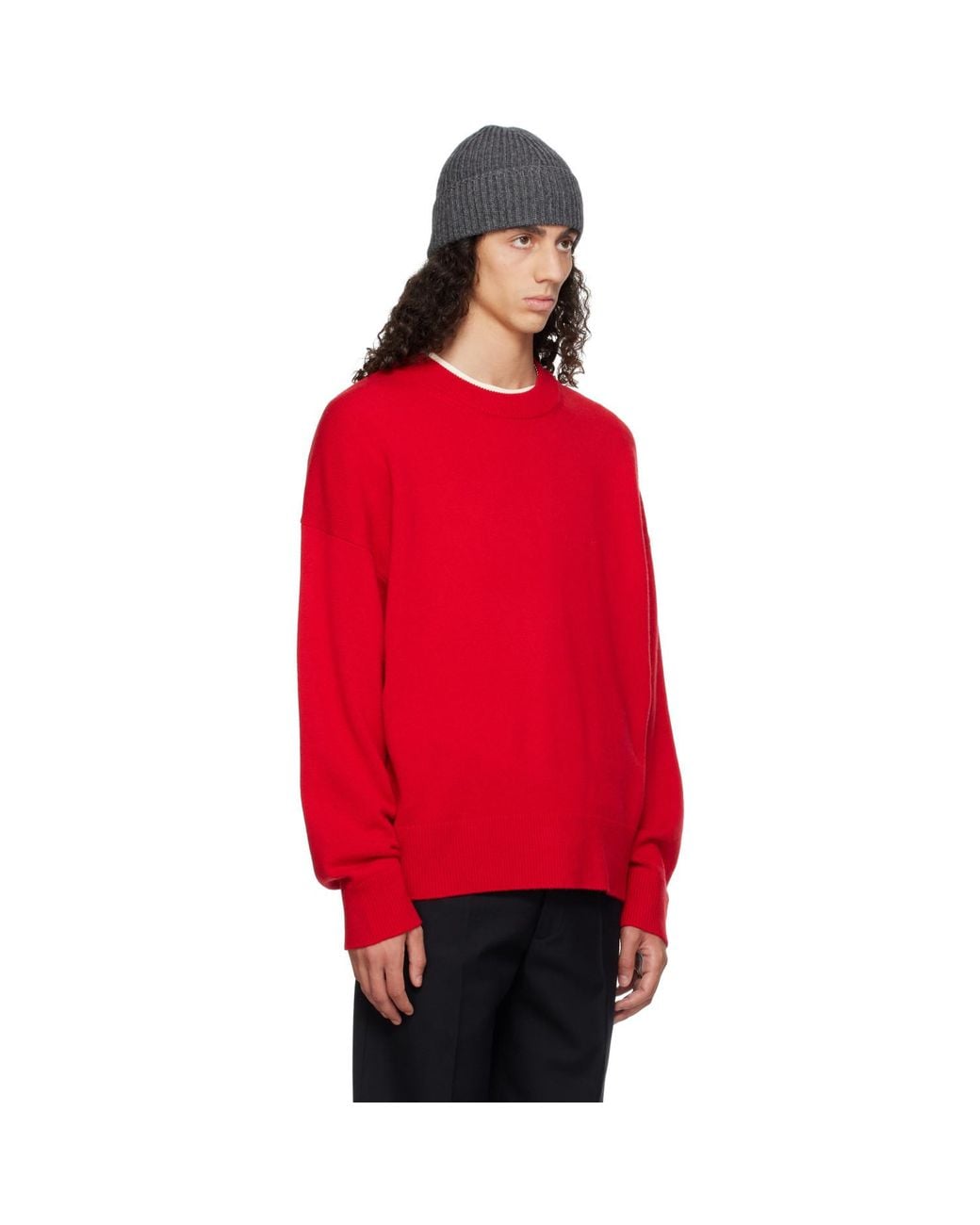 YACAIA Red Y-0008 Oversized Merino Cashmere Sweater for men