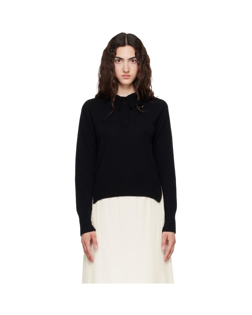 Simone Rocha Black Embellished Relaxed Cashmere Hoodie