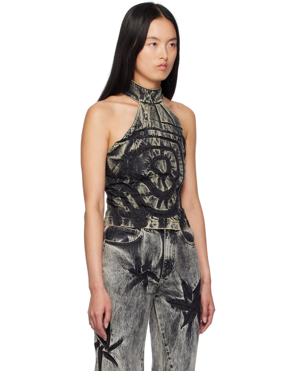 MASHA POPOVA Black Ssense Exclusive Denim Heart Halter Tank Top